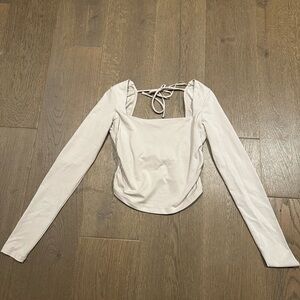 Garage Cream Long Sleeve Tie-Back Top
